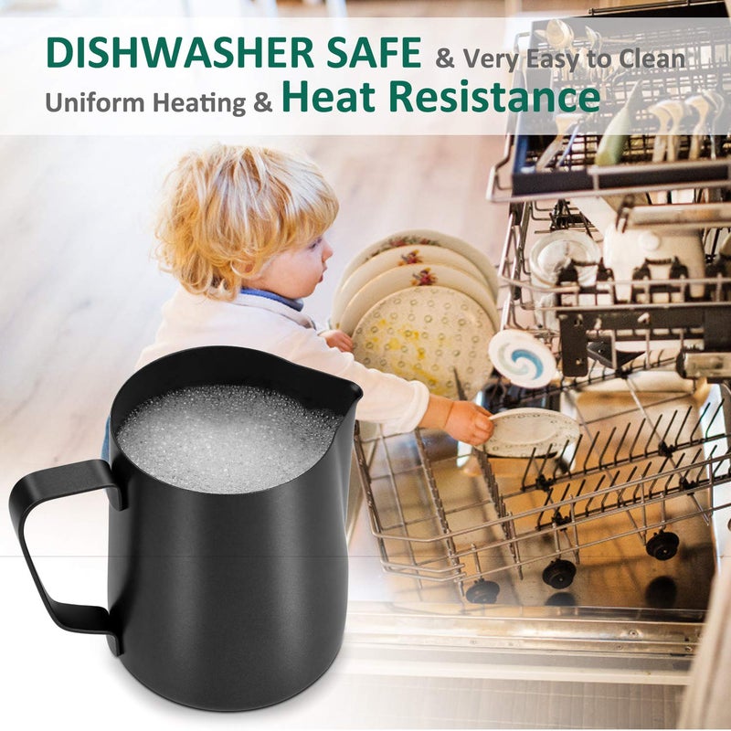 Adorever Milk Frothing Pitcher 350ml/12oz Steaming Pitchers Stainless Steel Milk Coffee Cappuccino Latte Art Barista Steam Pitchers Milk Jug Cup with Decorating Art Pen, Matte Black - Image 3